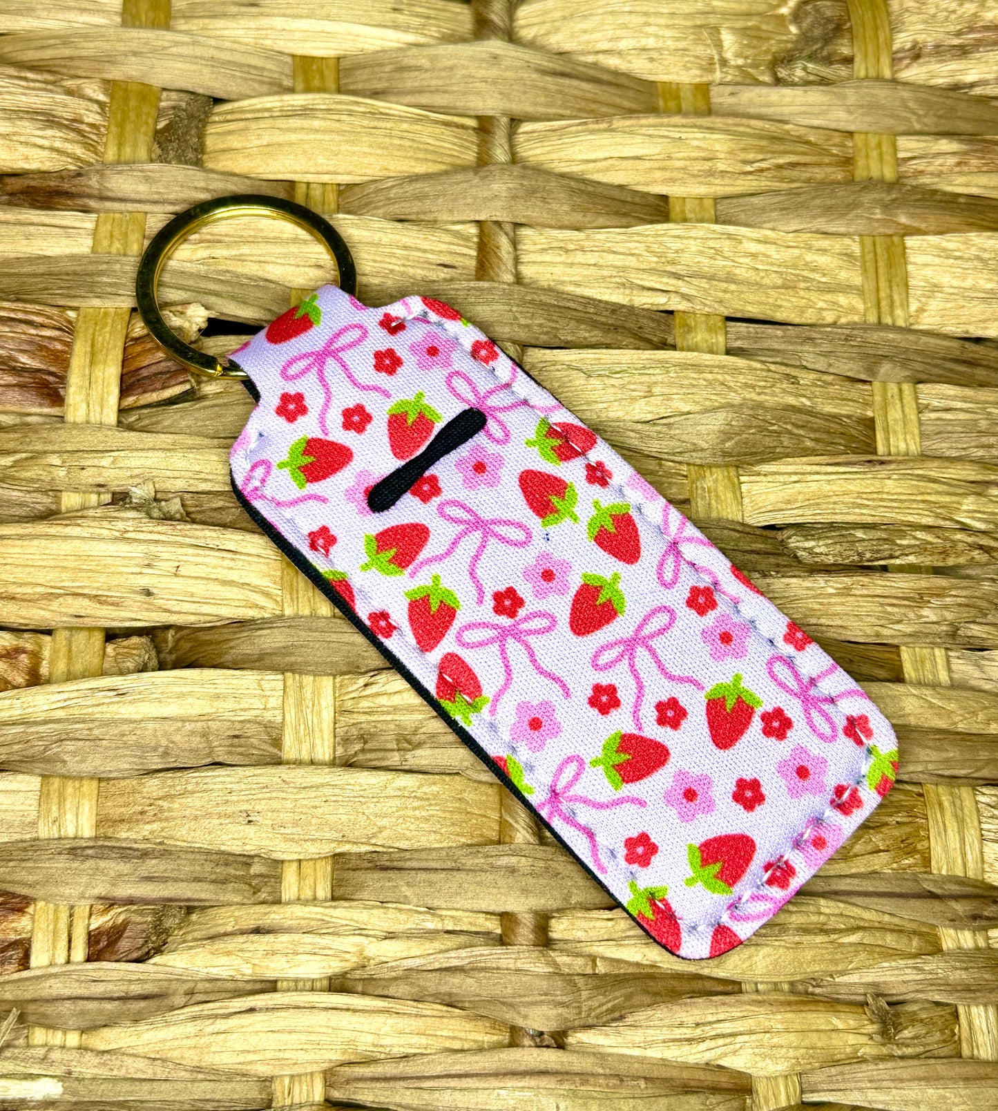 Strawberry & Bows Lip Balm Holder Keychain