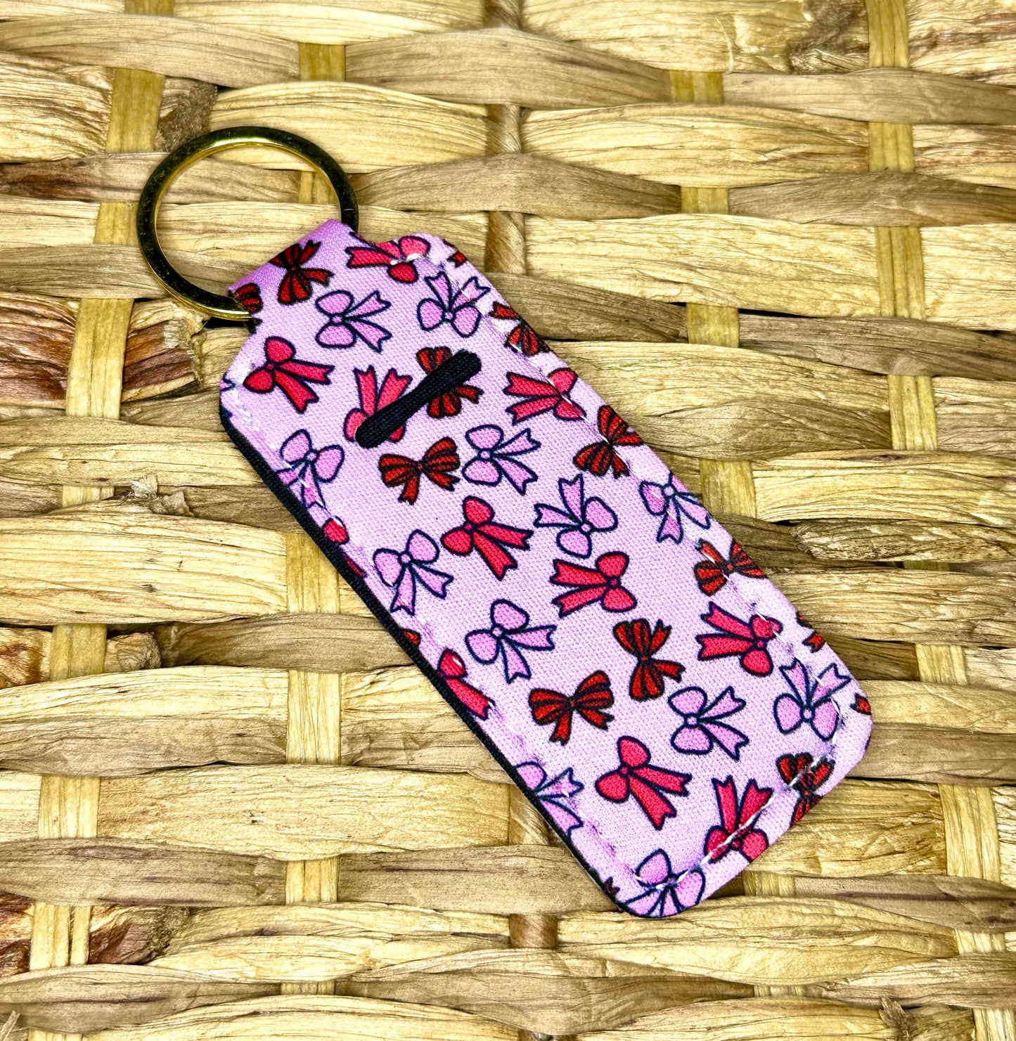 Pink & Red Ribbons Lip Balm Holder Keychain