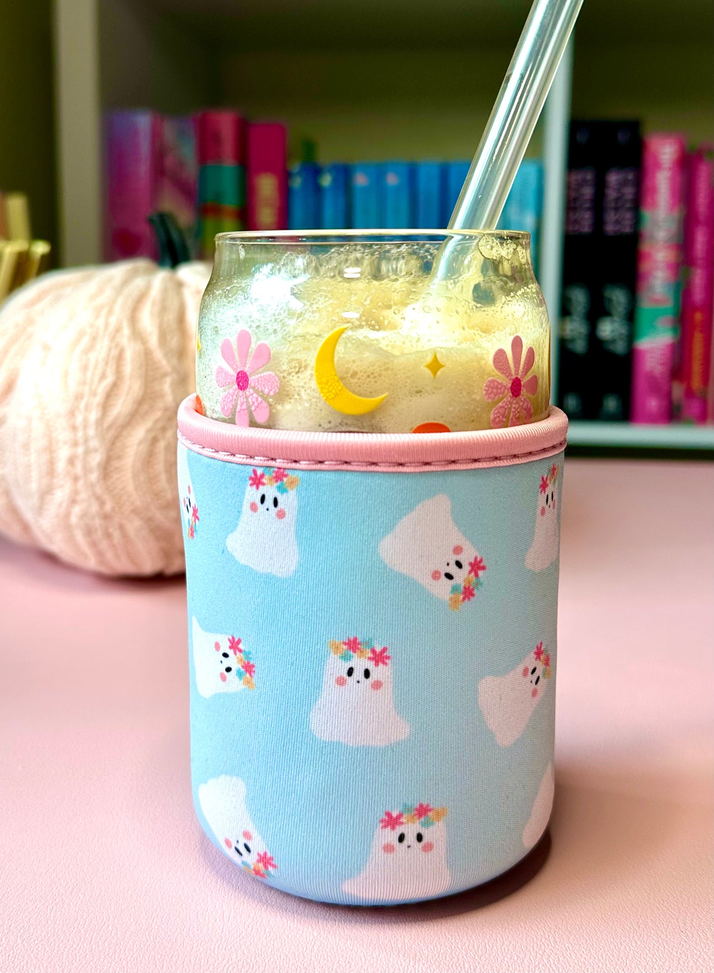 Mint Floral Ghosties Cup Sleeve