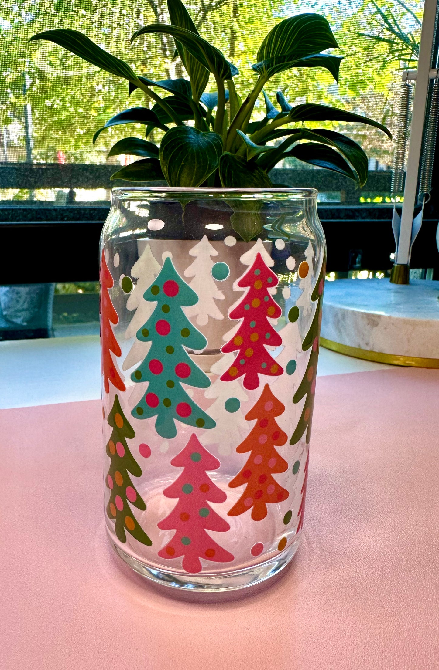 Polka Dot Trees Glass Cup