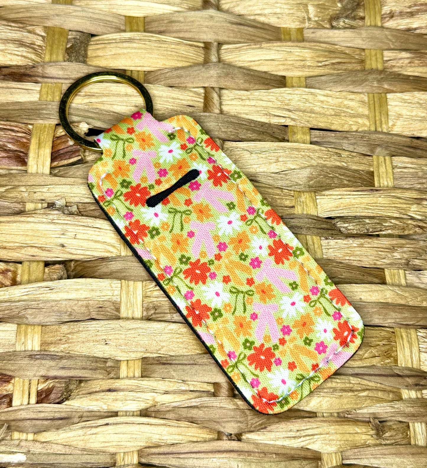 Pink & Orange Bows Lip Balm Holder Keychain
