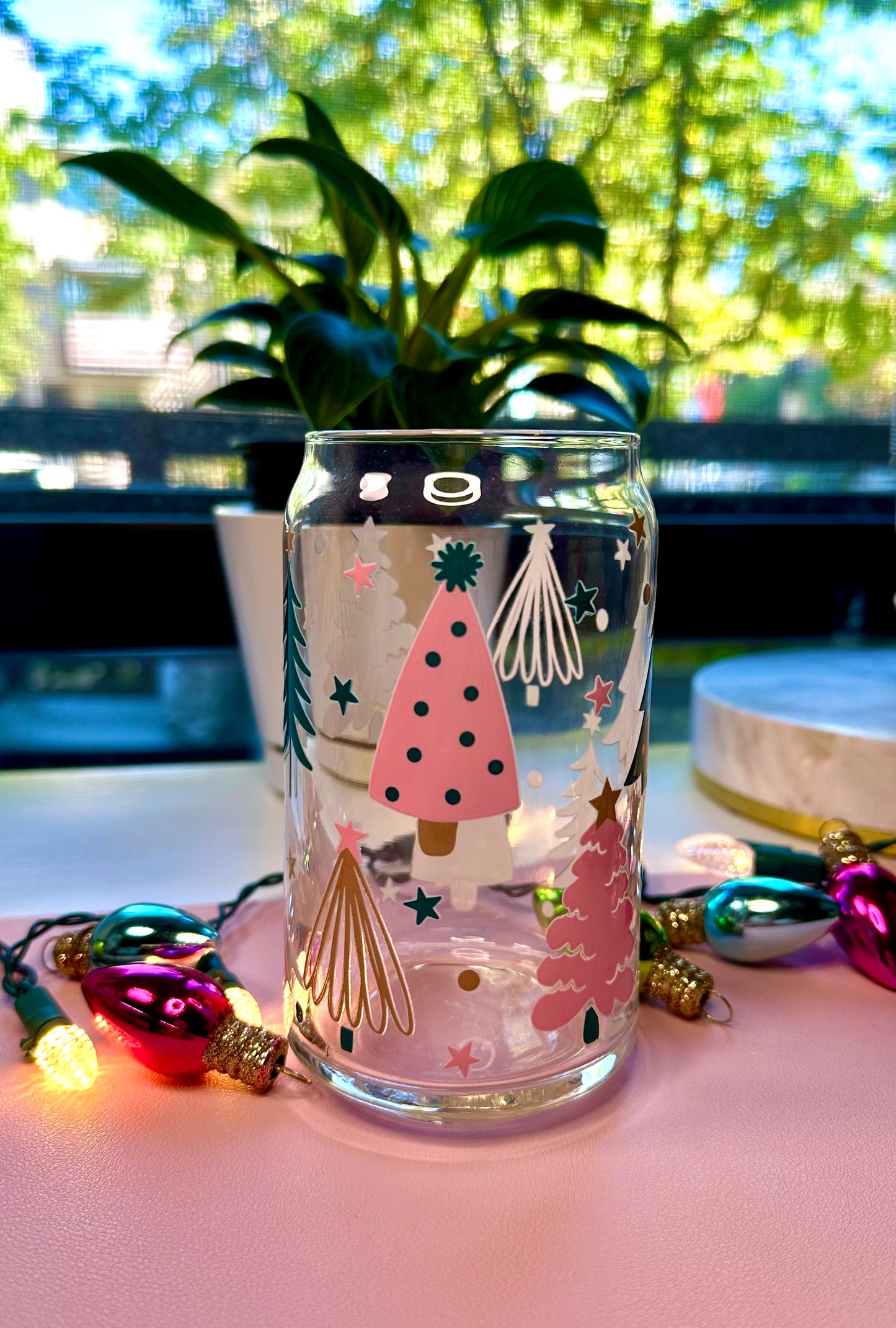 Cute Christmas Trees Glass Cup