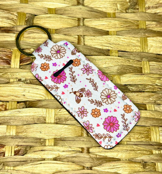 Bee's & Flowers Lip Balm Holder Keychain