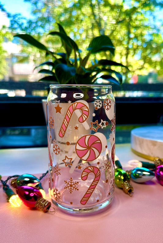 Pink Candy Canes Glass Cup