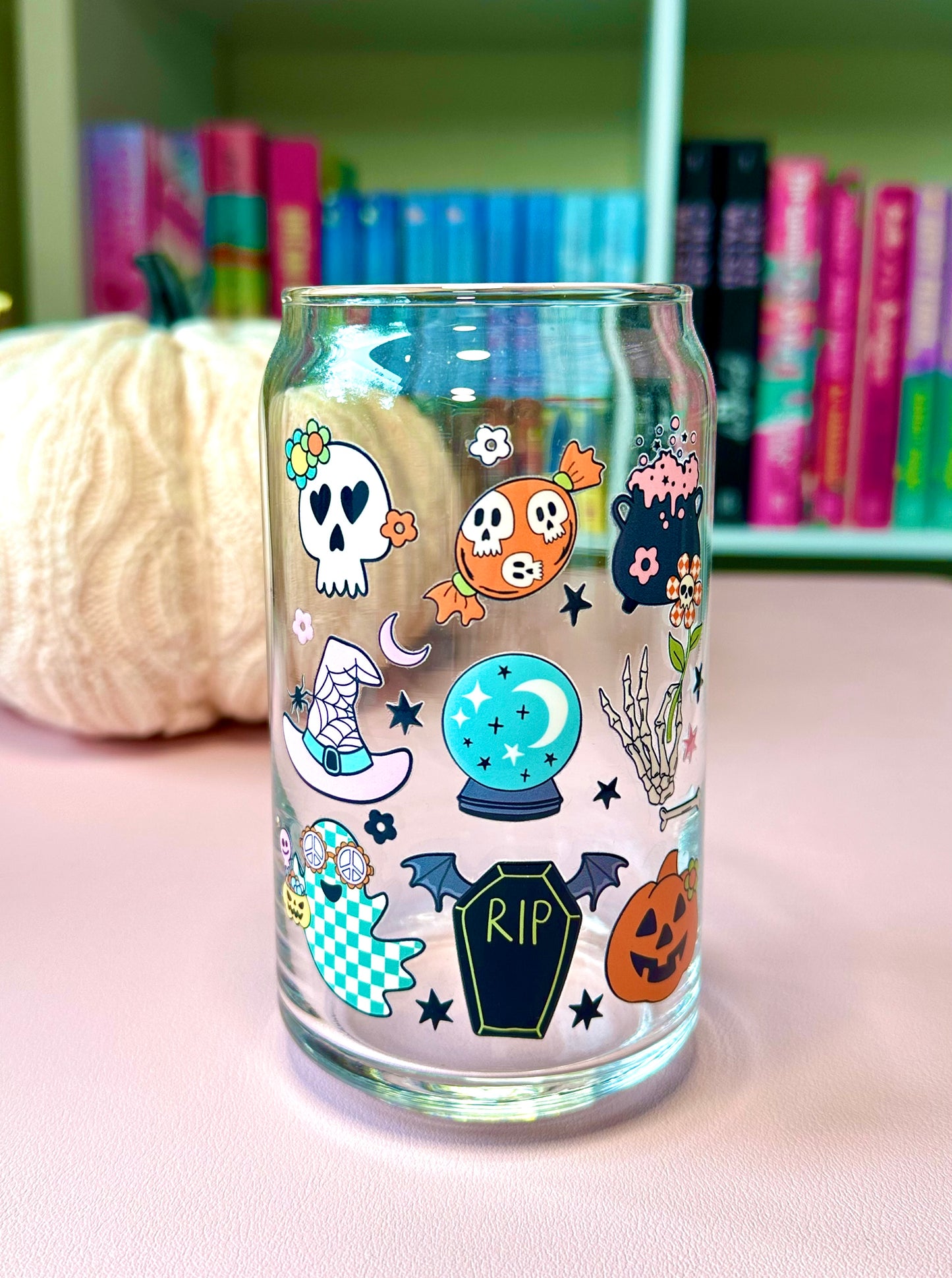 Cute & Spooky Grid Glass Cup