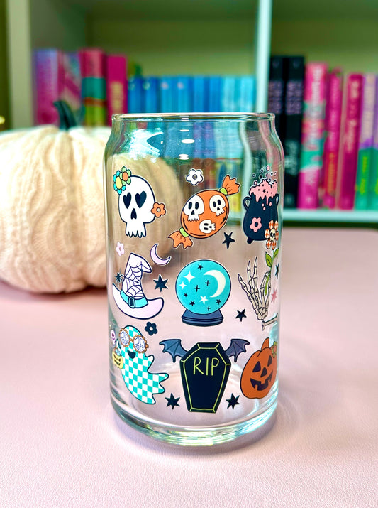 Cute & Spooky Grid Glass Cup