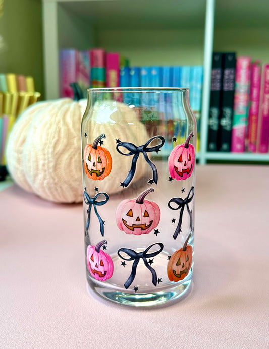 Black Bows & Pumpkins Glass Cup