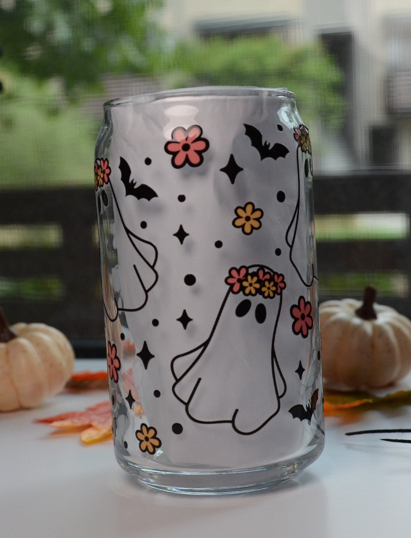 Floral Ghost Glass Cup