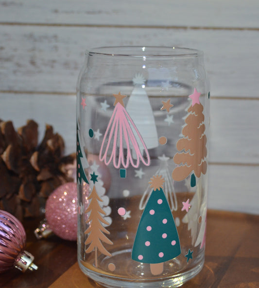 Cute Christmas Trees Glass Cup