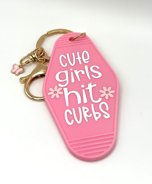 Cute Girls Hit Curbs Keychain